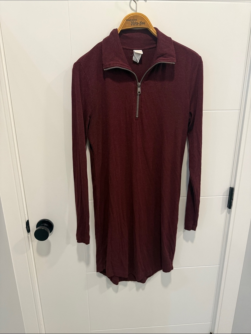 Lole Ribbed Half-Zip long sleeve mini dress in Burgundy size large